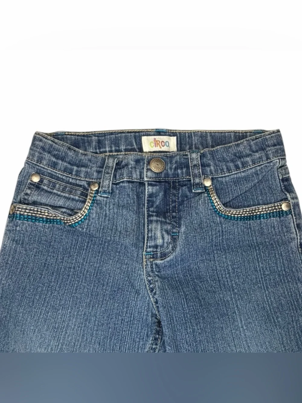 Circo Girls Size 5 Blue Bootcut Jeans Rhinestone Y2K Adjustable Waist